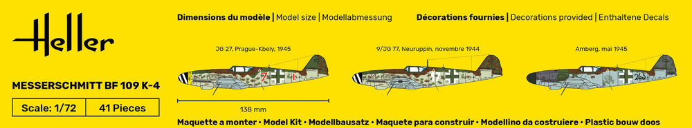 [HELLER] MESSERSCHMITT Bf109 K-4 1/72ème Réf 80229 Large